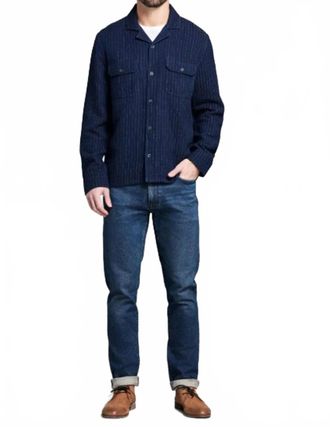 Billy Reid Pin Dot Dobby Two Pocket Overshirt In Carbon Blue