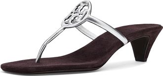 Tory Burch 50mm Miller Capri Kitten Heel Womens Sandals Silver/Cocoa : 10.5 M, Synthetic
