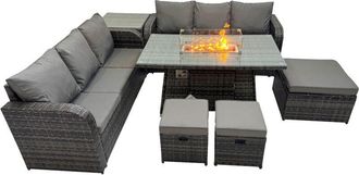 Fimous Garden Outdoor Rattan Furniture Set Rattan 3 Seater Sofa with 3 Stools Side Table Dark Grey Mixed - Fimous