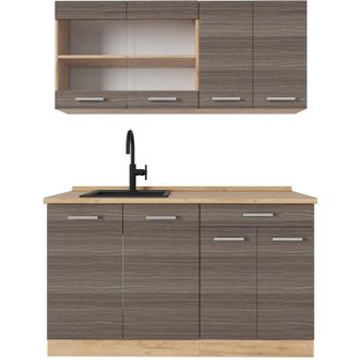 Vicco Cucina completa R-Line, Grigio nobile/rovere dorato, 140 cm senza piano di lavoro, Vicco
