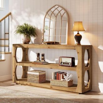 Tribesigns Tribesigns Tavolo consolle in legno massiccio, 160 cm, extra lungo, a 2 livelli, sottile, per ingresso, corridoio, corridoio, foyer, marrone rustico