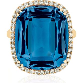 Goshwara Gossip Cushion Cut Blue Topaz & Diamond Cocktail Ring in London Blue Topaz at Nordstrom, Size 7