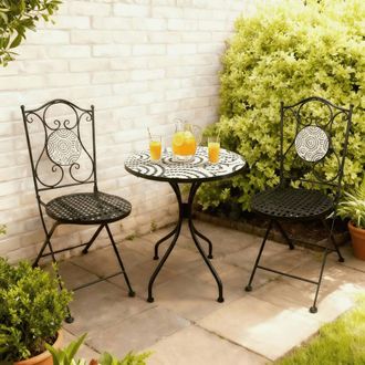 Home Source Industries Bistro Set Outdoor Patio Garden Furniture Round Table & 2 Chairs in Black