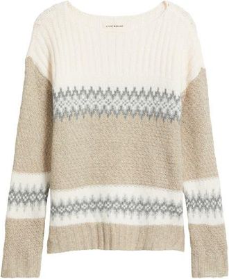 Lucky Brand Fair Isle Boat Neck Sweater in Oat Milk at Nordstrom, Size Xx-Large