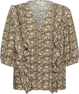 Saint Tropez Flower Paper 3052 - Dames - Blouses & Shirts - Beige - Maat: S