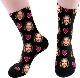 Generic Personalised Socks with Photo Fashion Funny Custom Face Socks Personalised Sock with Dog Pet and Heart Picture Unisex Print Crew Sock Valentines Day G