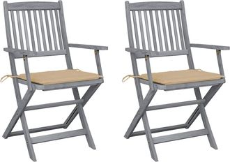 vidaXL Sillas Al Aire Libre Plegables Con Coj&iacute;n 2 Pcs Acacia Masiva - 207206