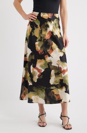 Anne Klein Print Flare Maxi Skirt in Bay Leaf Multi at Nordstrom, Size X-Large