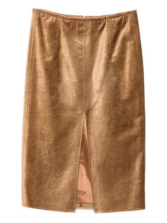 Forte_Forte velvet split skirt - women - Elastane/Cotton/Viscose - III - Gold