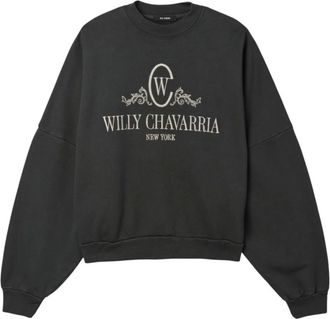 Willy Chavarria Hoodies & sweatvesten, Heren, Zwart, L, Katoen, OS Chavantino Hooligan Crewneck