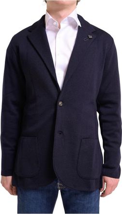 Lardini Marineblauwe Gebreide Jas - Heren - Blazers - Blauw - M - Wol - Jassen