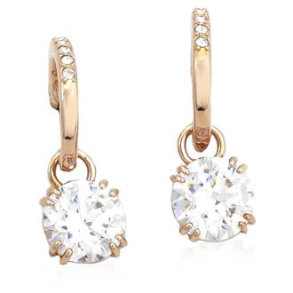 Swarovski White Constella Rose Gold-Tone Plated Round Cut Drop Earrings