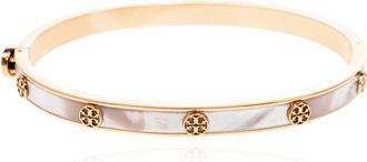 Tory Burch Pulsera fina con cierre de bisagra y n&aacute;car Icon - Accessories - Mujer - Amarillo - M