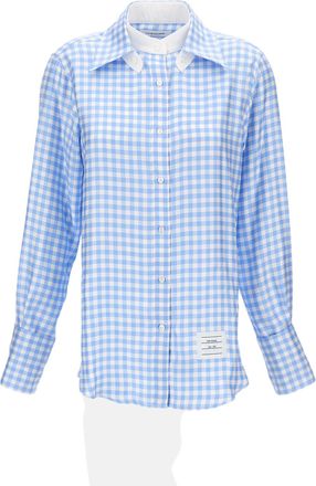 Thom Browne Checked Silk Twill Shirt With Classic Collar And Logo Label