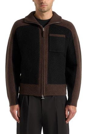 Mani&egrave;re De Voir Rene Colour Block Zip Through Cardigan in Brown/black at Nordstrom, Size Xx-Large