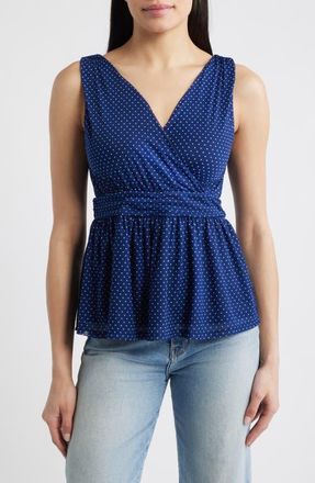 Loveappella Sleeveless Peplum Top in Navy at Nordstrom, Size X-Small