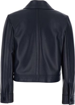 Gucci Womens Leather Jacket Classic Collar Blue Lamb Blazers