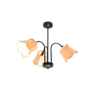 QAZQA Qazqa - Cl&aacute;sico/antiguo Plaf&oacute;n Cl&aacute;sico Negro Con Pantalla Dorada 3 Luces - Nona Textil /acero Redonda Adecuado Para Led Max. 3 X 15 Watt