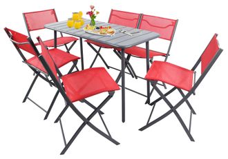 VCM Vcm - 7 Pcs Conjunto De Muebles De Jard&iacute;n Grupo De Asientos Grupo De Comedor 1xmesa, 6x Sillas Mesa Dimensiones Aprox. Al. 72 X An. 110 X P. 55 Cm Bar