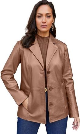 Jessica London Leather Blazer in Creamy Mocha at Nordstrom, Size 26