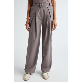 Eleventy Pleated Stretch Wool Belted Pants in Viola at Nordstrom, Size 4 Us