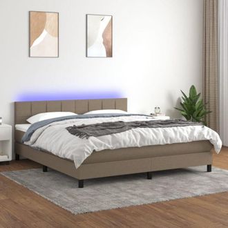 vidaXL Cama Box Spring Colch&oacute;n Y Luces Led Tela Gris Taupe 160x200 Cm Vidaxl