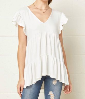 Entro Tiered Ruffle Babydoll Top In Ivory