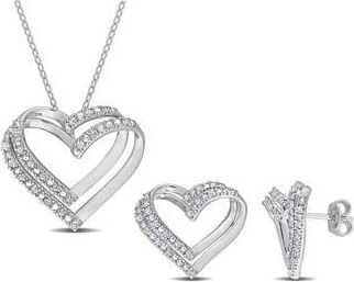 Delmar Diamond Heart Pendant Necklace & Stud Earrings Set in Silver at Nordstrom Rack