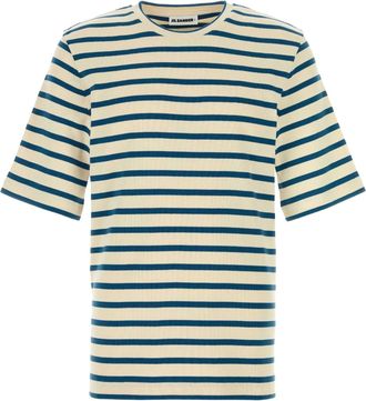 Jil Sander Cream/Blue Horizontal Stripe Cotton T-Shirt