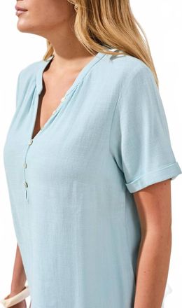 Tribal Short Sleeve Blouse With Buttoned Placket In Ltaquasky-3332