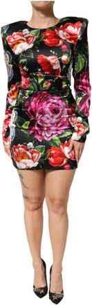 Dolce & Gabbana Zwarte Bloemen Mini Bodycon Jurk - Dames - Korte kleedjes - Veelkleurig - XS - Kleedjes