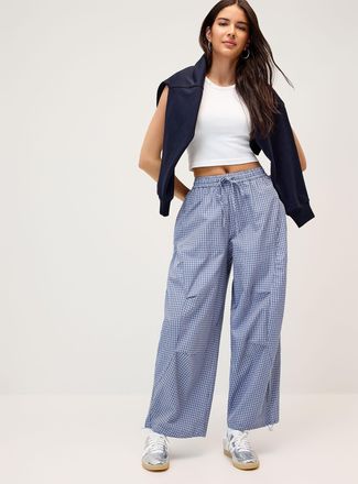 Twik Womens Checkered poplin barrel-leg pant
