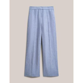 Hobbs London Estella Mid-Rise Wide-Leg Linen Trousers in Blue White at Nordstrom, Size 10