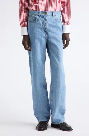 Thom Browne Backstrap Straight Leg Selvedge Denim Jeans in Light Blue at Nordstrom, Size 46