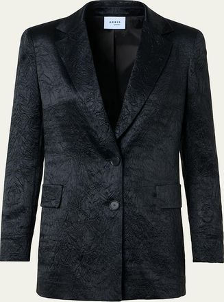 Akris Crinkled Satin Single-Breasted Blazer Jacket
