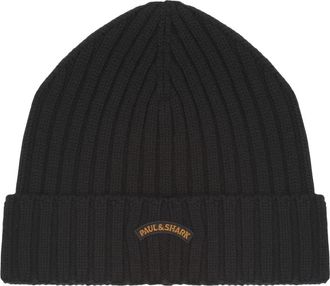 Paul & Shark Ribbed Knit Hat - Heren - Hoeden - Zwart - ONE Size - Wol - Accessoires