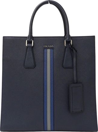 Prada Navy Leather Handbag Tote Bag (Pre-Owned)