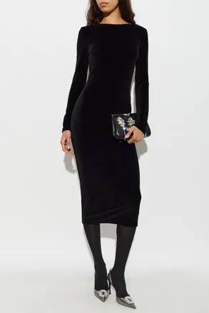 Balmain Velvet Dress With Decorative Crystal Straps, Womens, Black