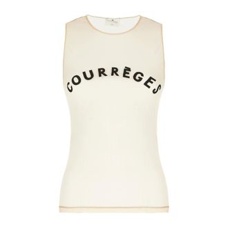 Courr&egrave;ges Sleeveless Tops, female, Beige, Size: S Illusion Tulle Top