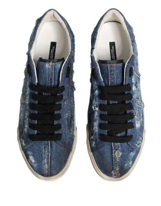 Dolce & Gabbana Mens Blue Distressed Denim Low Top Sneakers Shoes