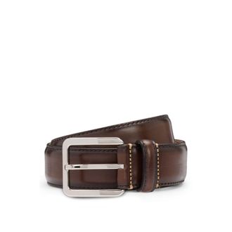 BOSS Italian-leather belt with contrast stitching