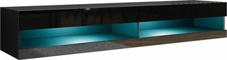 Mirjan24 Mueble Tv Vilrin, Negro + Negro Brillante, N&uacute;mero De Puertas: 2, N&uacute;mero De Cajones: 0, 180x30x40cm, Led