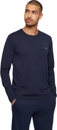 HUGO BOSS Heren Geborduurd Logo Crew Hals T-shirt met Lange Mouwen (Marine)