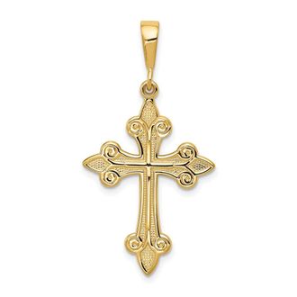 Diamond2Deal 10k Yellow Gold Fleur de Lis Cross Pendant