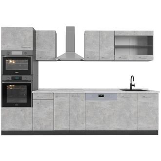 Vicco Mueble De Cocina R-line, Hormig&oacute;n/antracita, 300 Cm Con Armario Alto, Et M&aacute;rmol