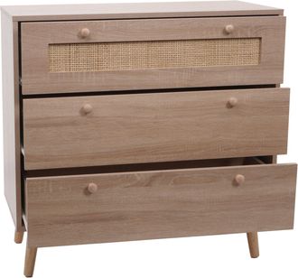 Hhg Hhg - Nunca Usado] Cajonera 214, Mueble Aparador Aparador Alto, Kubu Rat&aacute;n Madera Melamina, 78x80x39cm Aspecto Roble