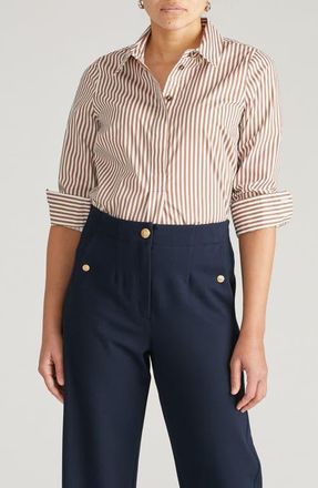 Universal Standard Elbe Popover Stretch Poplin in Allspice Brown/Stripe at Nordstrom, Size 3Xl