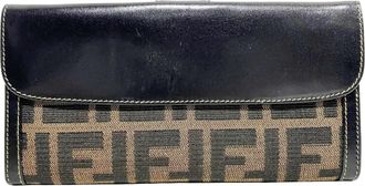 Fendi Brown Canvas Leather Long Wallet (Bi-Fold) (Pre-Owned)