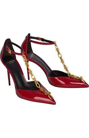 Balmain Sync Patent Leather Stilettos With Pointed Toe in Red at Nordstrom, Size 38