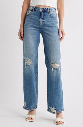 Hidden Jeans High Waist Distressed Wide Leg Dad Jeans in Med.wash at Nordstrom, Size 25